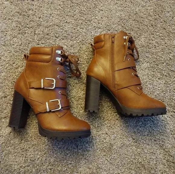 Analisa Block Heel Faux Leather Boots - Picture 1 of 6